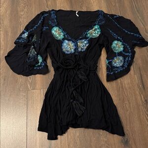 Free People Black and Blue Asymmetrical Dress
